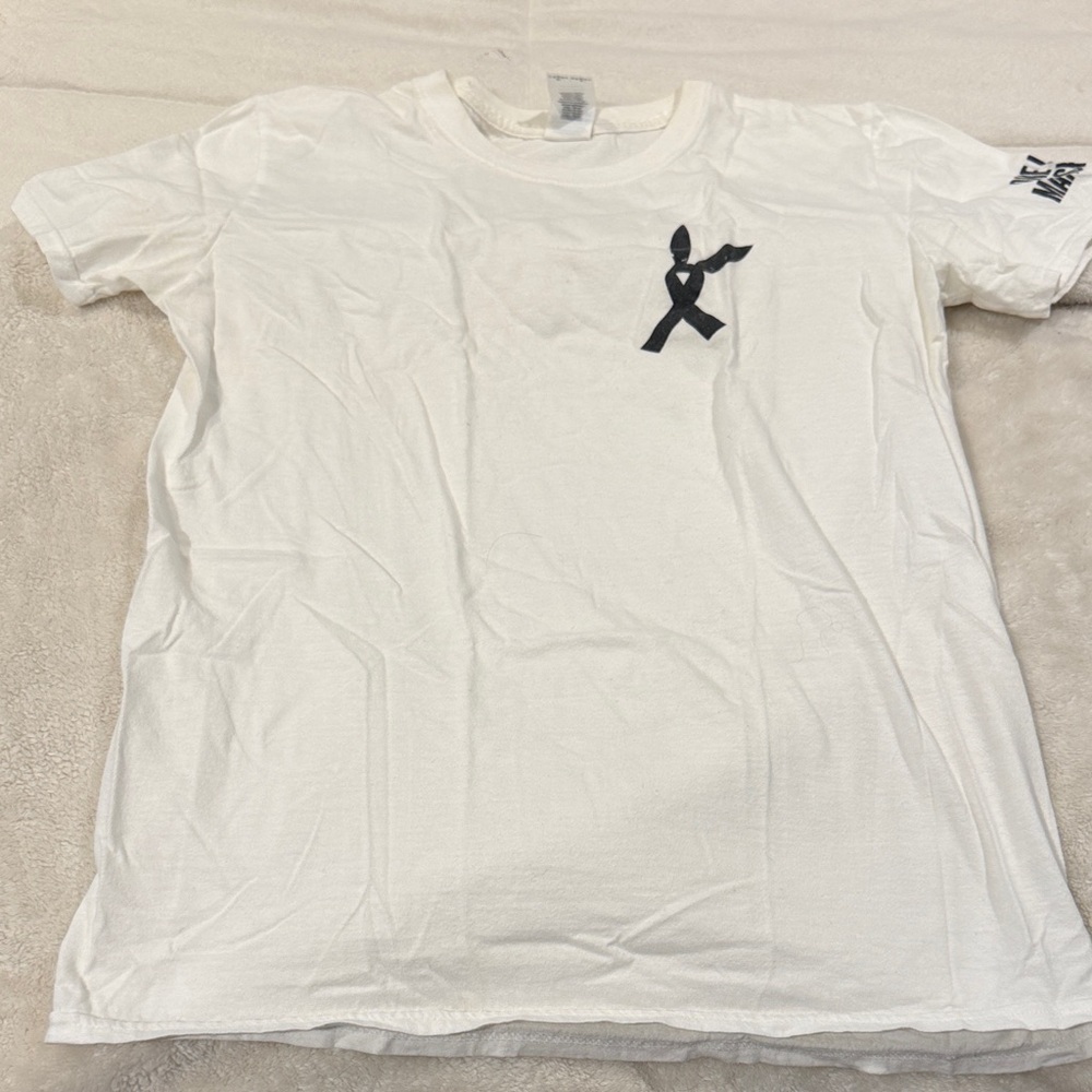 Gildan Ariana Grande One Love Manchester White Tee with Black Ribbon Design